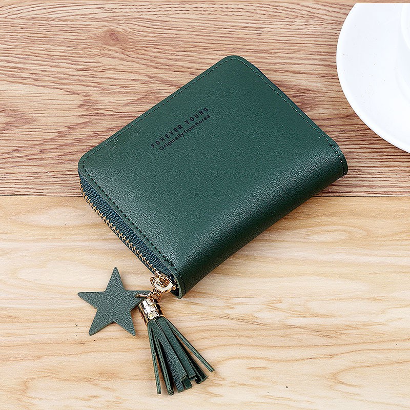 (5 WARNA) Dompet LOMENIA Resleting Zip Polos Gantungan Bintang LOD035