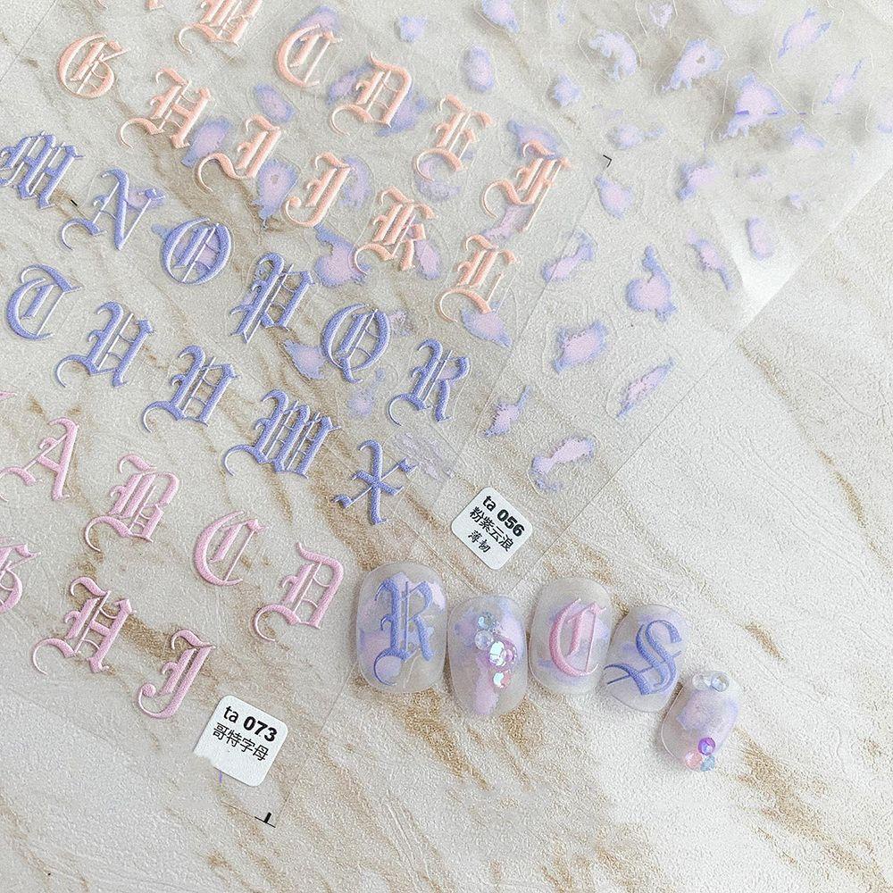 Needway   Alphabet Nail Art Sticker Kreatif Perekat Relief 5D Manikur Aksesoris