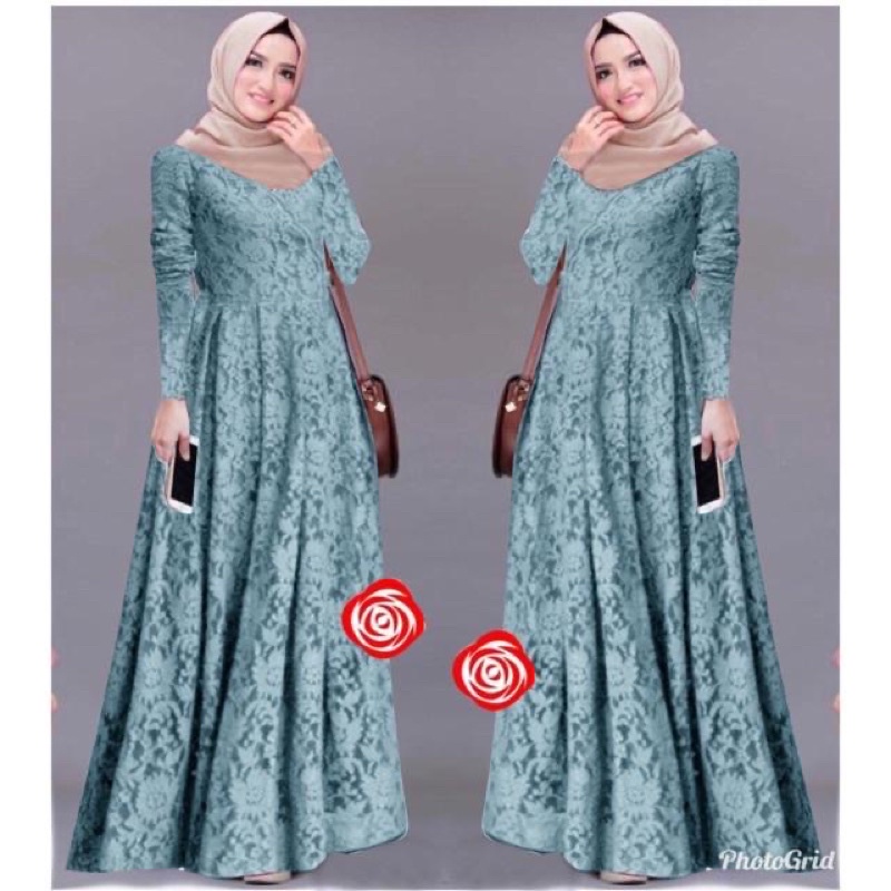 Leza Baju Gamis Busana Muslim Gamis Full  Brukat  Gamis Pesta Brukat Dewasa Fashion Gamis Premium