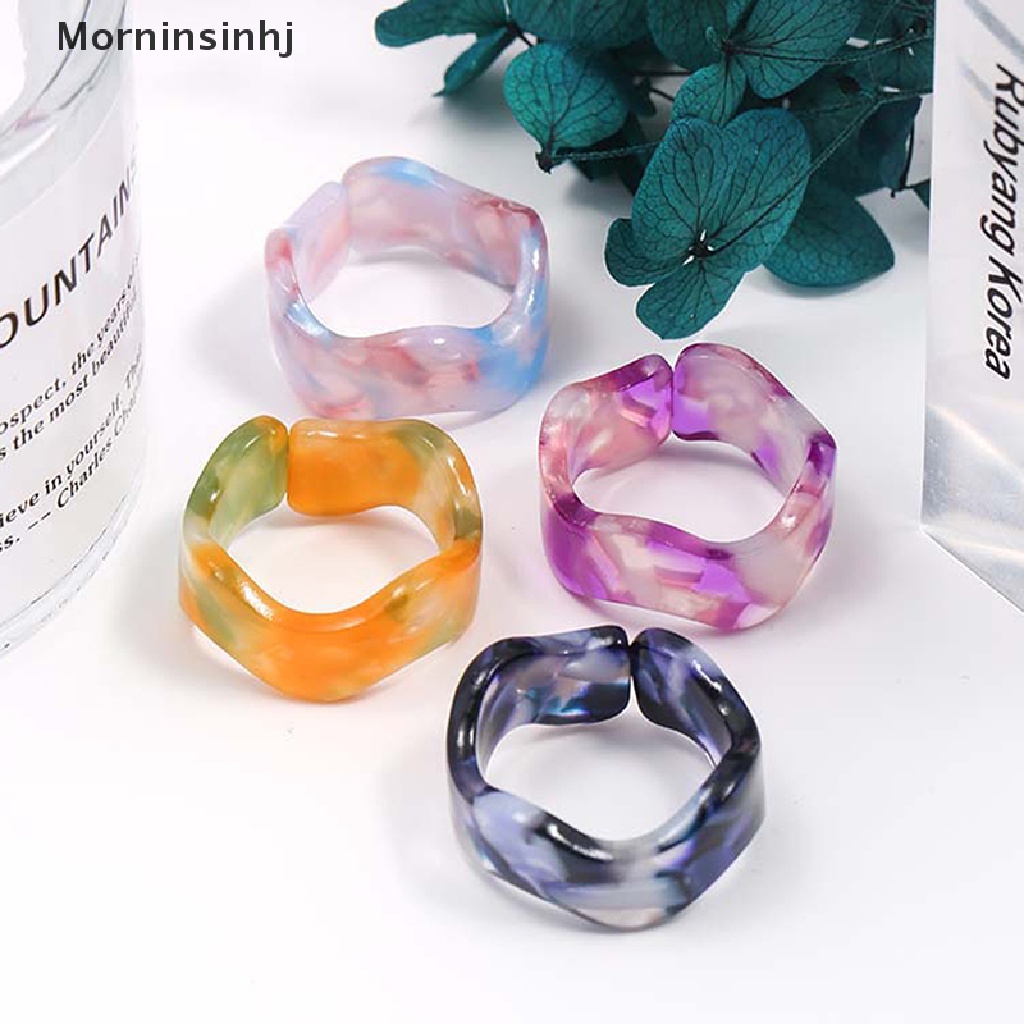 Mornin Cincinset Bulat Kotak Persegi Geometris Simple Resin Akrilik Kristal Berlian Imitasi Untuk Wanita id