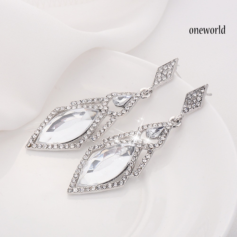 OW# Women Full Rhinestone Faux Crystal Rhombus Dangle Stud Earrings Party Jewelry