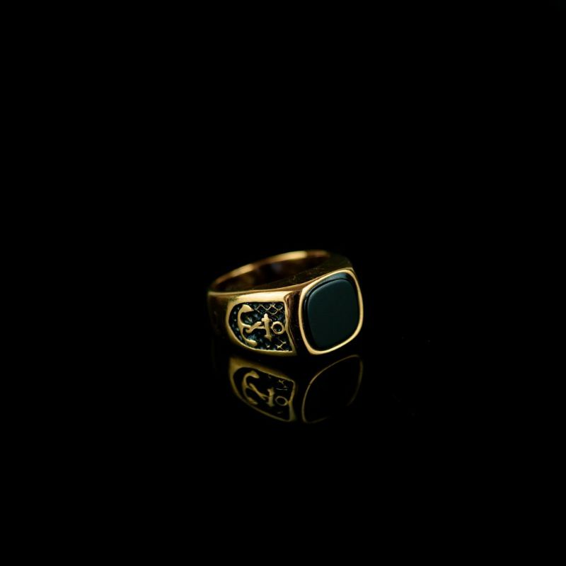 Cincin Pria Titanium Stainless Steel Black Onyx Cincin Batu