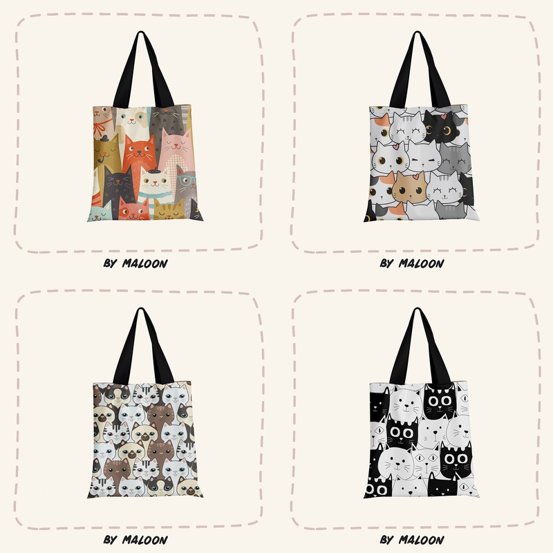 Totebag Motif Karakter Cute Lucu Tote Bag Kanvas Full Print #1