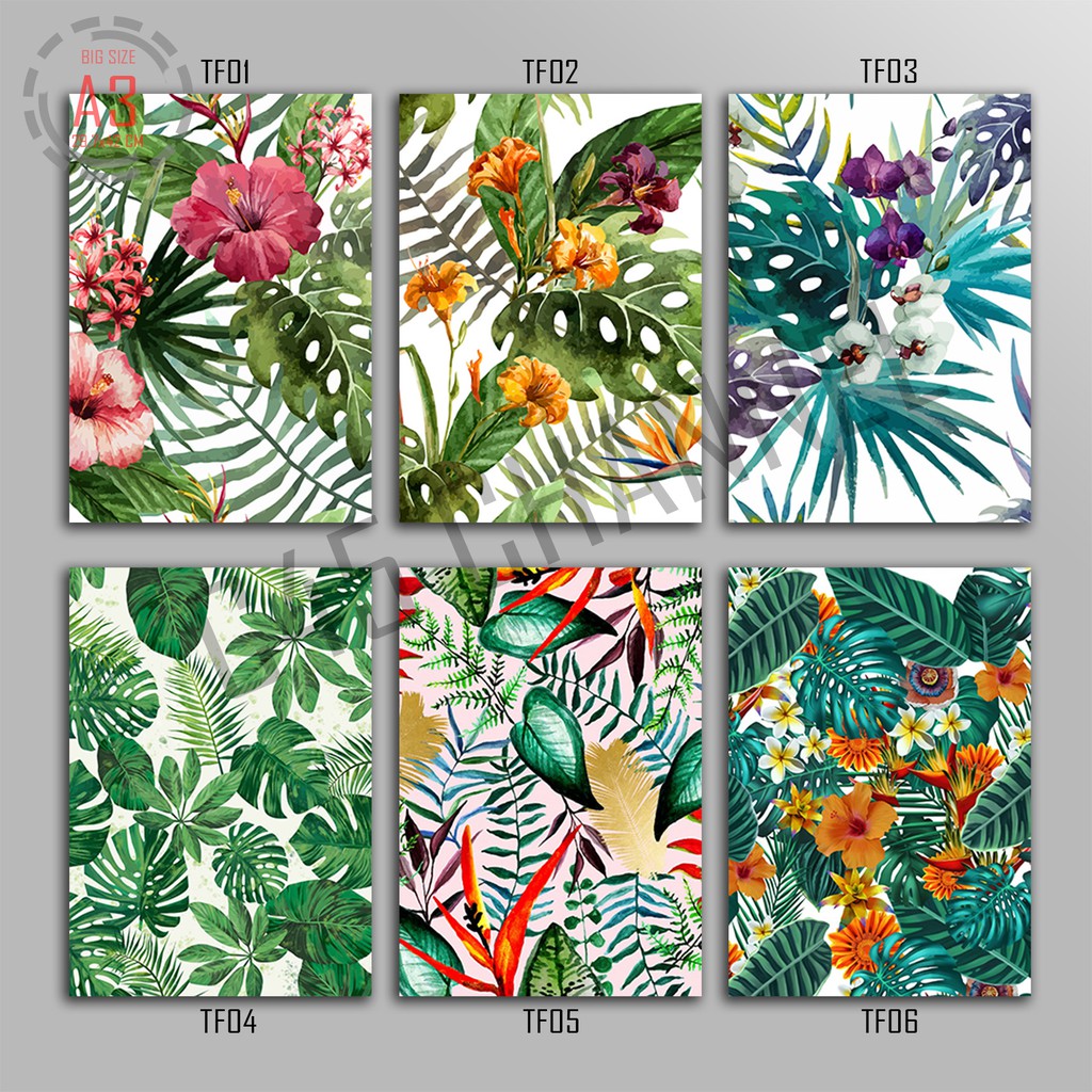 Poster Kayu  TROPICAL FLOWER Hiasan  Dinding  Bunga Daun 