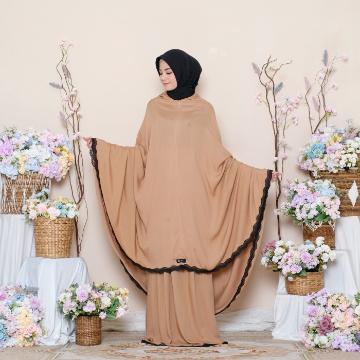 Mukena Zianisa List Mecca Dusty Pink-Broken White Allsizee