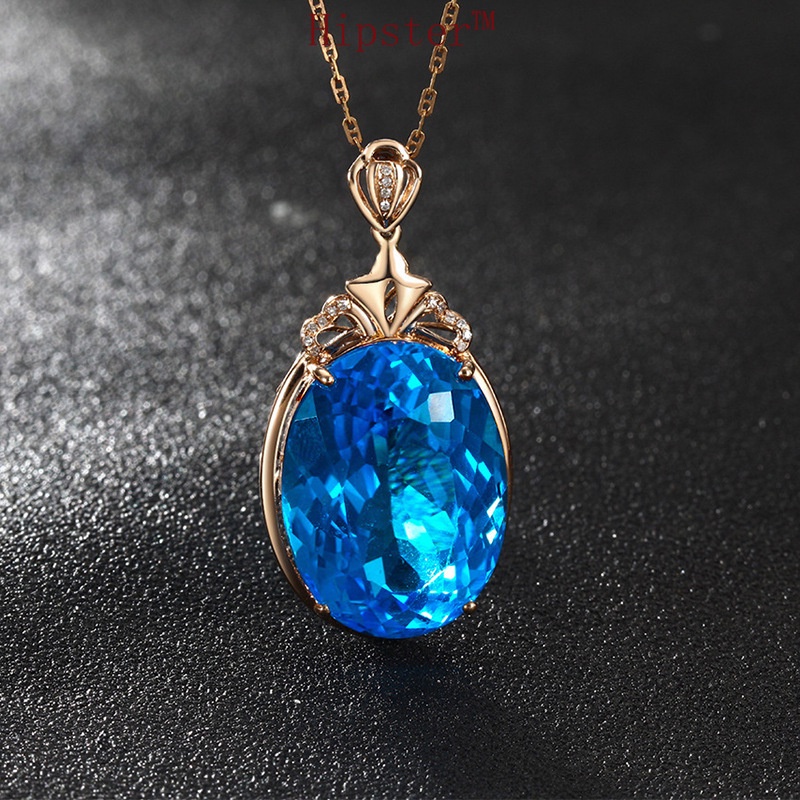 Popular New Fashion Sea Blue Gem Pendant 18K Rose Gold Water Necklace