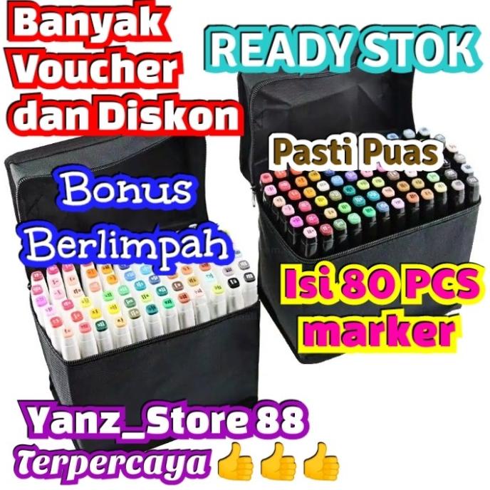 

(BISA COD) Touchfive 80 Colors Twin Marker Copic Sketsa Spidol Warna - Black Case PROMO Kode 610