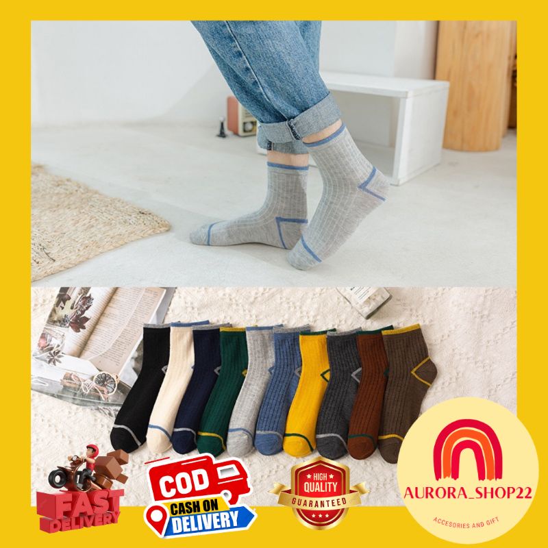 [COD] Kaos Kaki Panjang Motif Garis Kaos Kaki Polos Kaos Kaki Panjang Fashion Korea Import