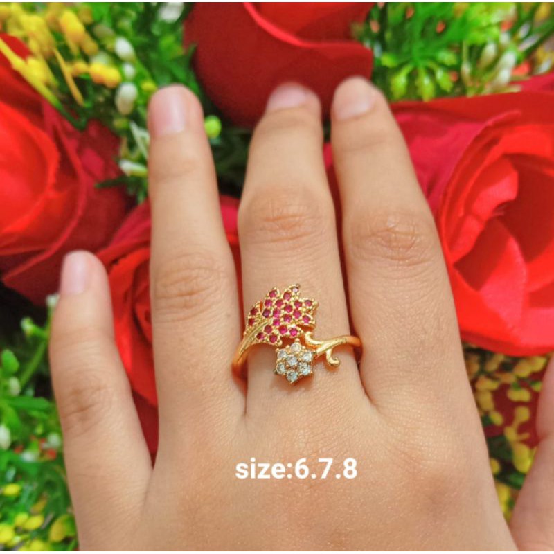 Cincin Dewasa Permata Zircon Perhiasan Wanita Gold (COD)