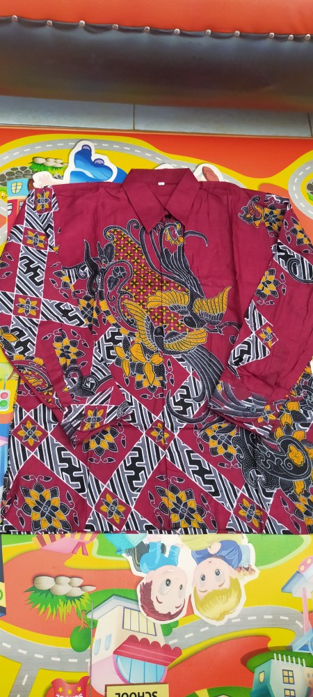 Kemeja Batik Pria Lengan Panjang Size M L Xl Xxl  Bswart Batik Hrb026 Kenongo Hem Panjang Padi