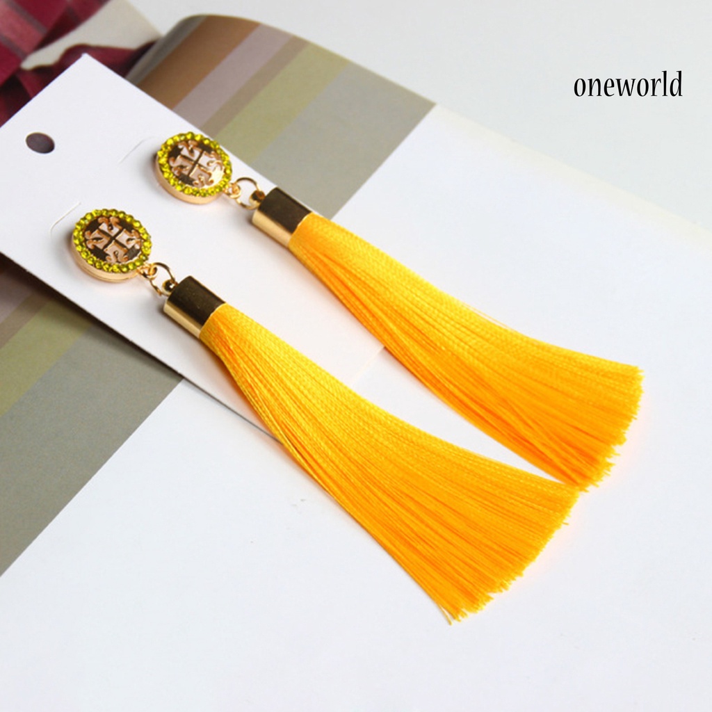 OW@ 1 Pair Women Earrings Anti-rust Eye-catching Durable Bohemia Tassels Earrings for Prom