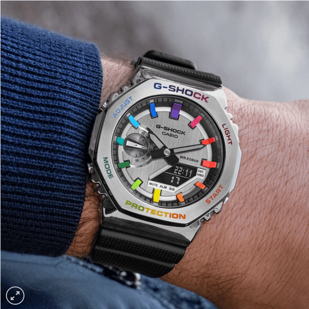 Jam Tangan Casio GShock Pria G-SHOCK CasiOak Steel Silver Rainbow GM-2100 Series