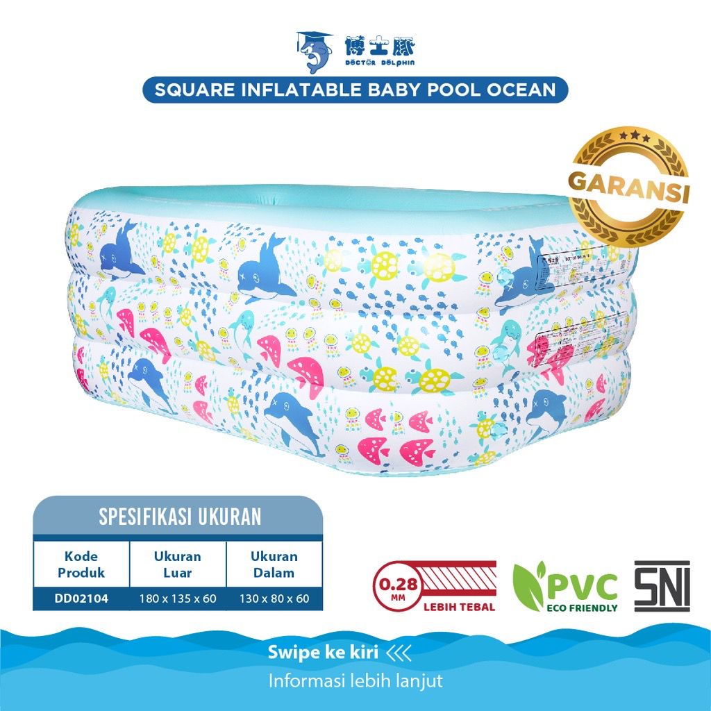 Doctor Dolphin Square Inflatable Baby Pool DD02106/DD02104/DD02105/DD2006 - Kolam Renang Anak / Kolam Karet