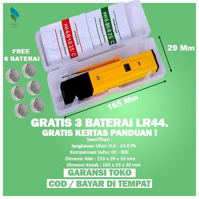 Ph Meter Air + 6 Baterai Alat Ukur Ph Air Peralatan Hidroponik Kit Ph Meter Tanah Digital A1278