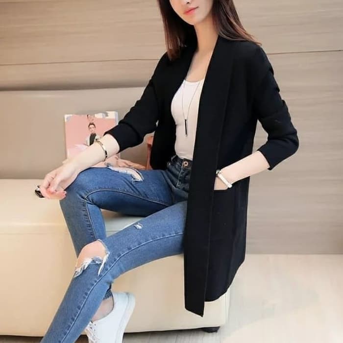 Myco Cardigan wanita Polos Hitam | Lengan Panjang