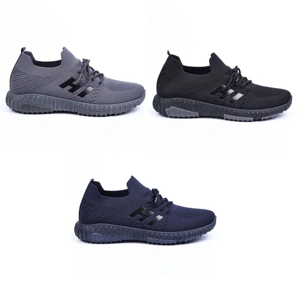 Sepatu Pria Sneakers Sepatu Cowok Sport Full Hitam - E801