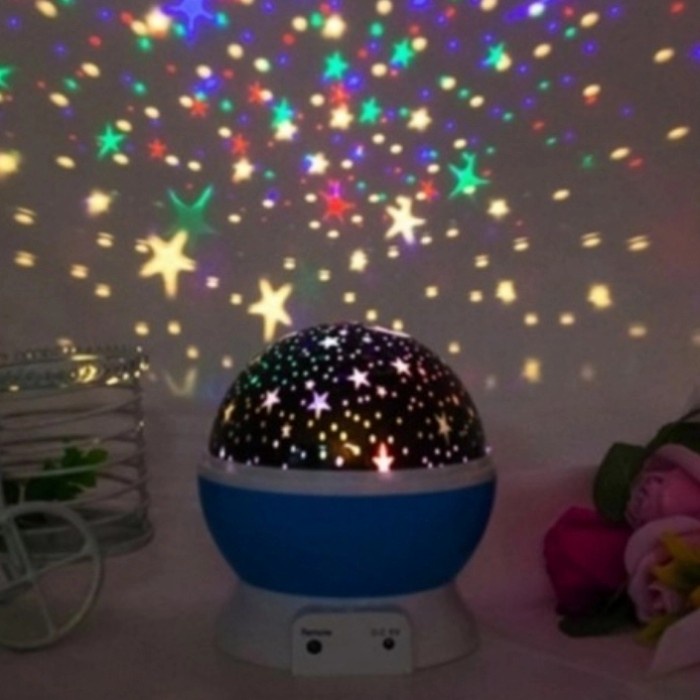 

Lampu Tidur Proyektor Round MOON Rotating Bulan Bintang Putar - Biru