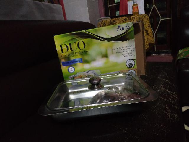 Fast Food Duo Asta / Tempat Makanan Prasmanan Serving Dish Dobel 2 In1 Stainless Anti Karat