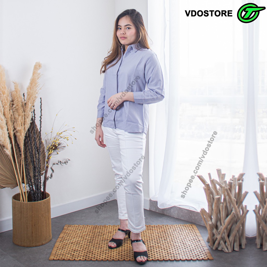 KEMEJA WANITA BASIC ATASAN KANTOR POLOS LENGAN PANJANG BLOUSE KOREA CEWEK KULIAH CEWE