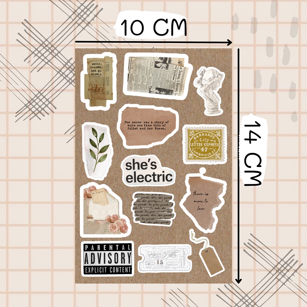 Brown Vintage Stickers Pack | stiker coklat aesthetic | stiker vintage | stiker retro | stiker Hp/laptop/jurnal/memo/scrapbook | stiker murah-5