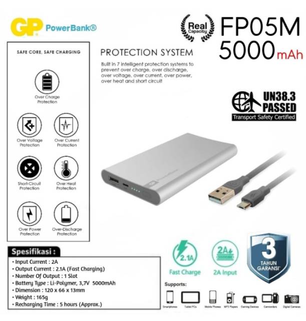 Powerbank 5000 mAh GP Original FP05M Fast Charging 2.1A Real Capacity Promo