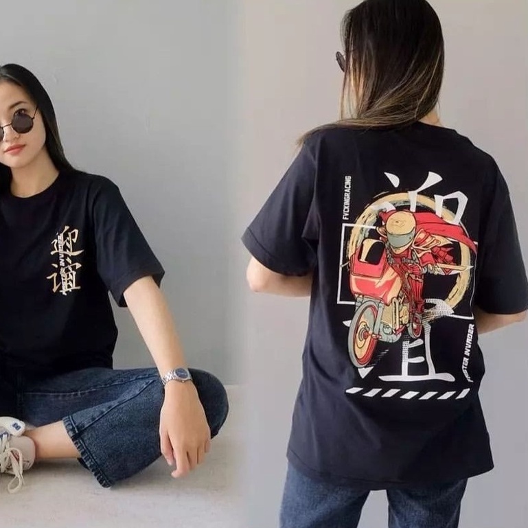 Kaos Distro Racing Faster Invader Design jepang Hitam Putih Merah Marun Pink Fanta Lengan Pendek Pri