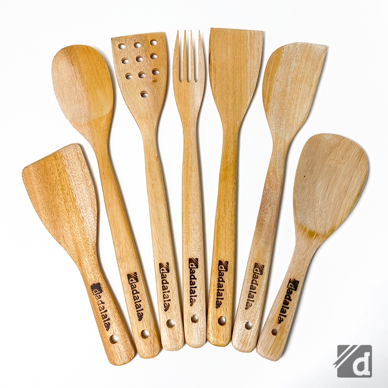 DADALALA Spatula Set / Sodet (Isi 7 Pcs) Panjang 35 Cm Peralatan Masak Bahan Kayu Mahoni Tahan Panas dan Anti Lengket