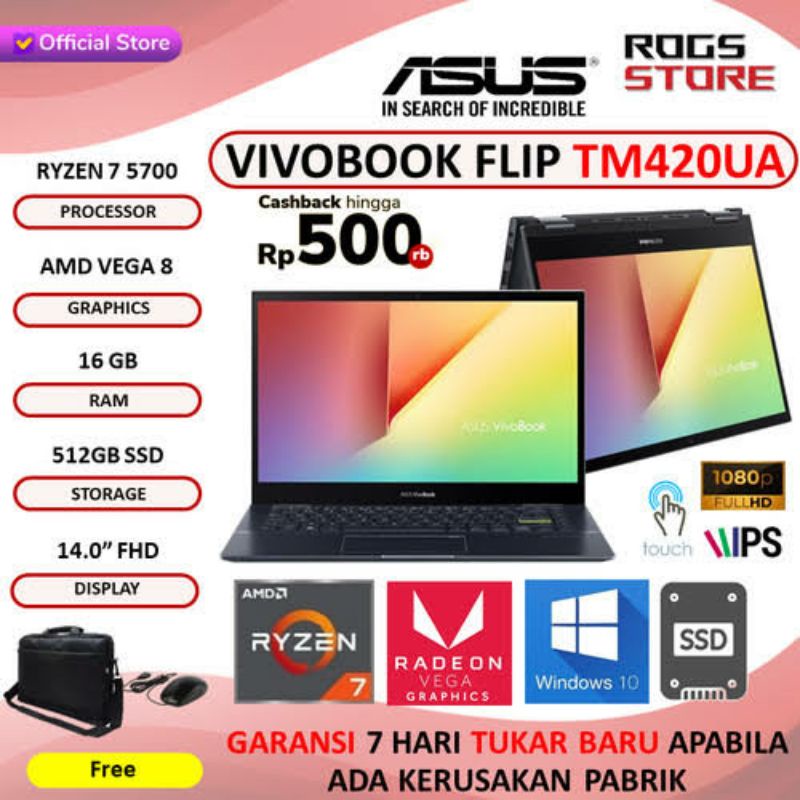 Asus Vivobook Flip TM420UA 2IN1 TOUCH RYZEN 7 5700 16GB 1TB SSD VEGA W