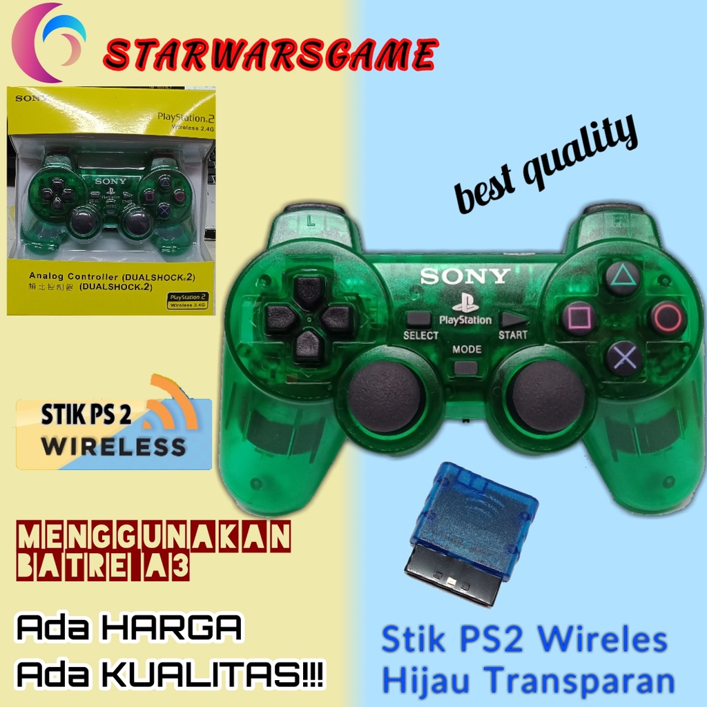 Stik Stick PS2 OP Wireles Transparan Warna Hijau