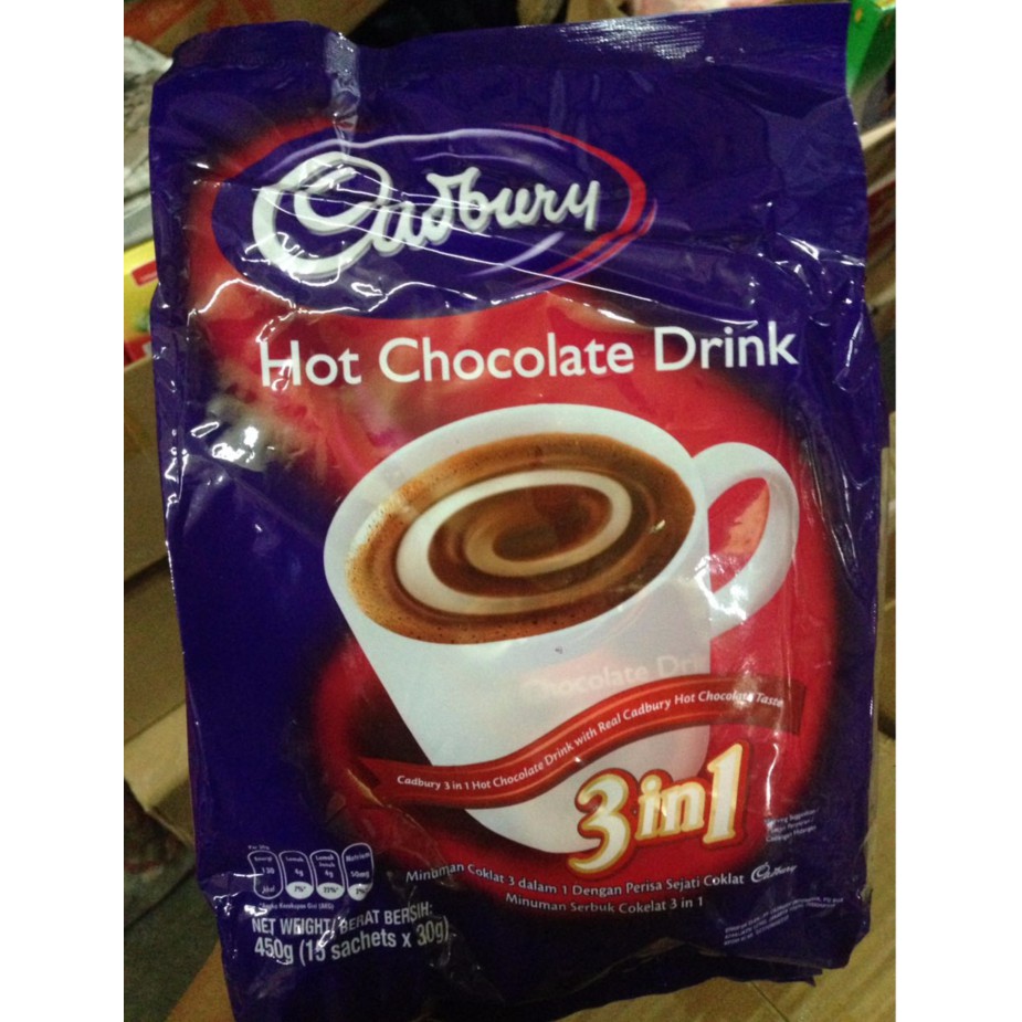 

Cadbury Hot Chocolate Drink 3 in 1 Malaysia Isi 15 Cokelat Panas 3in1 promo