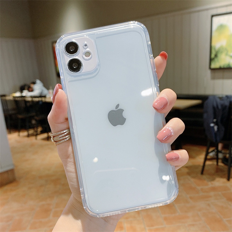 IPHONE Transparan Putih Hitam Lembut TPU Shockproof Phone Back Case Cover Untuk Iphone7 8 PLUS X XR XS 11 12 13 PRO MAX SE 2020