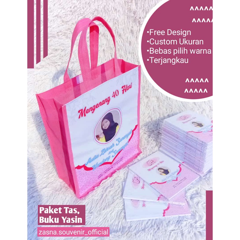 Tas Hajatan Custom Free Design Mengenang 1000/40 Hari SATU PAKET dengan Buku Yasin Souvenir Hantaran