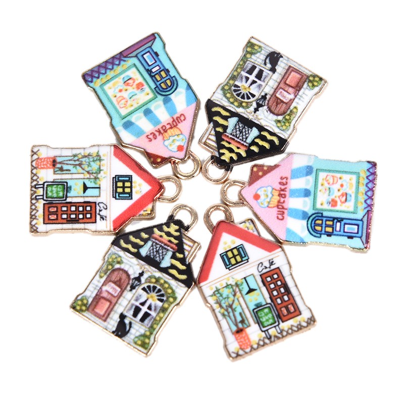 Hbid Glory 10Pcs / Set Charms Enamel Alloy Bentuk Rumah Untuk Membuat Perhiasan DIY