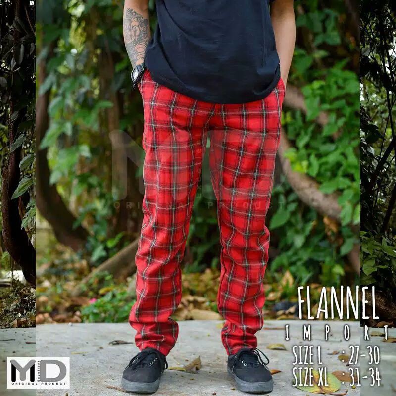 celana Tartan kotak cowok merah