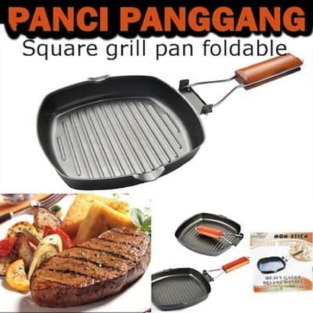 Square Grill Pan Lipat Anti Lengket / Grill Pan Panggangan Masak 20 CM