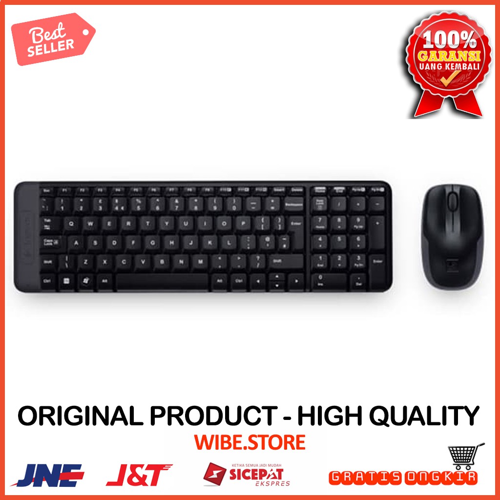 Keyboard + Mouse Wireless Logitech Wireles Combo MK220 komputer Desain Ergonomis Baterai Tahan lama