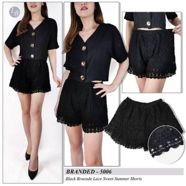 SALEHABISIN STOK Ingni black brocade lace sweet summer short|celana pendek wanita kekinian | celana 