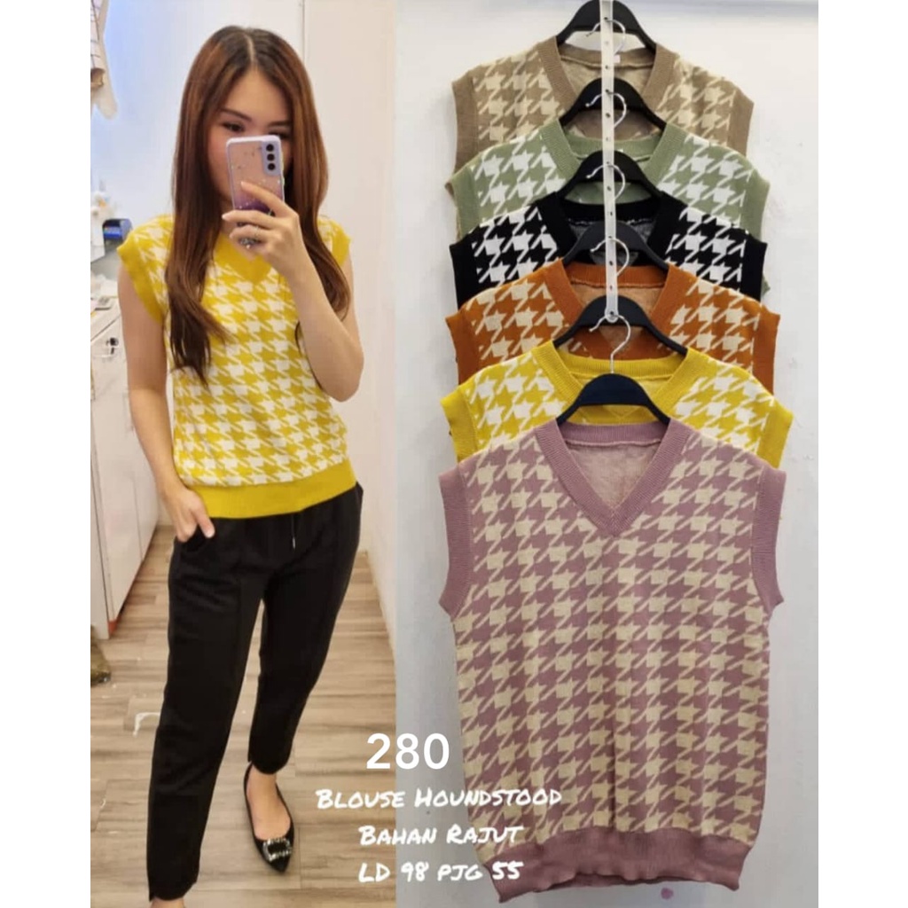 Vest Outer Houndstooth Rajut Knit Import Halus NBN (280)