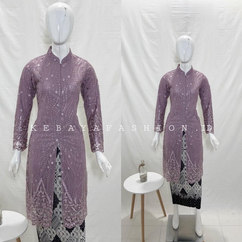 Kebaya Tunik Kerah Sanghai Kombinasi Payet / Kebaya Tunik tile  / Kebaya Modern / kebaya Pesta / Kebaya Ibu Besan