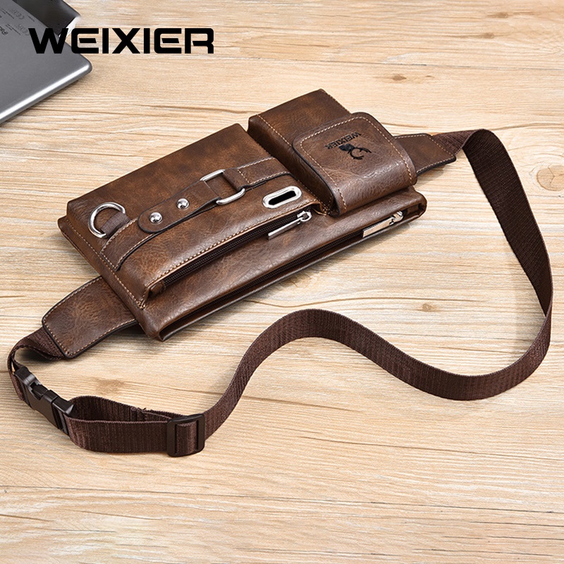 WEIXIER 8110 Tas Selempang Pria Kulit Waistbag Anti Air WK-SBY