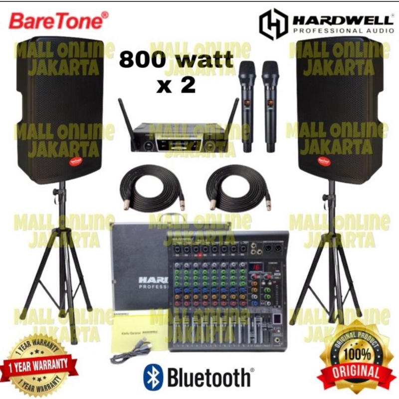 Speaker aktif baretone 15 inch max 15h 800 watt + 1 pcs mixer hardwell mark 8