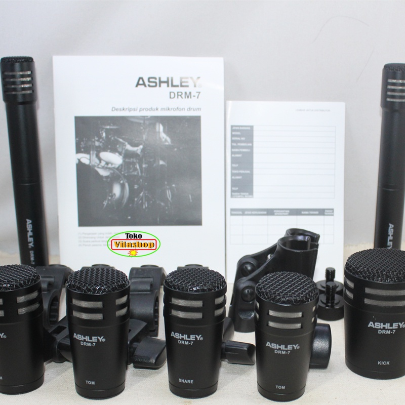 MIC DRUM ASHLEY DRM-7 ORIGINAL MICROPHONE DRUM MIK DRAM 7 SET KOMPLIT