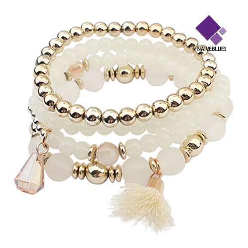 4pcs / Set Gelang Multilayer Bahan Resin Aksen Rumbai Gaya Etnik Untuk Wanita