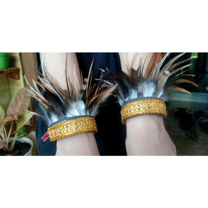 aksesoris kepala dan tangan dan kaki // set bulu kepala dan tangan dan kaki // aksesoris adat dayak