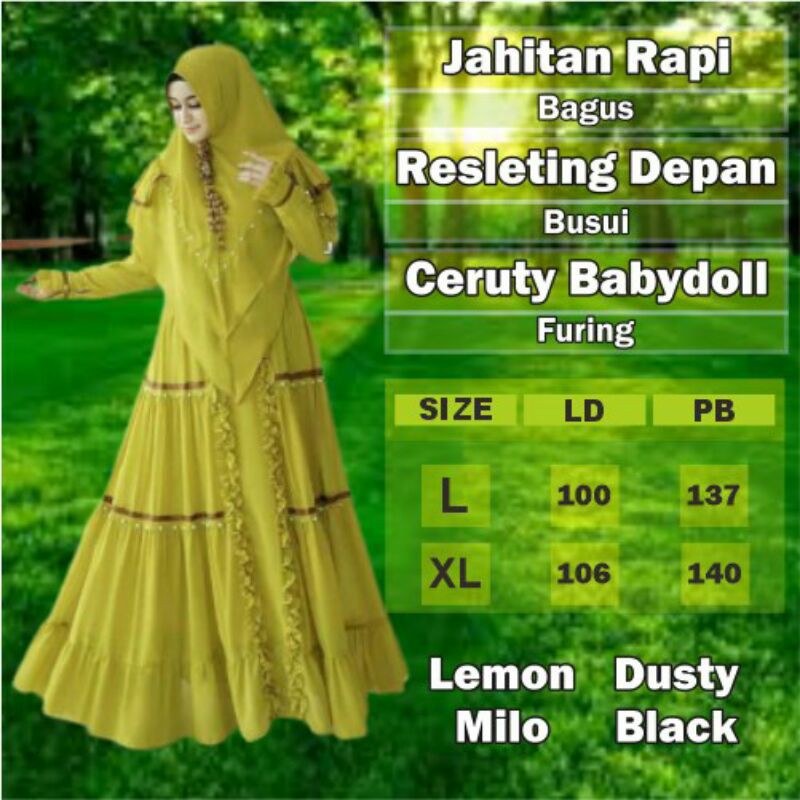 Syakira Syari Gamis Murah Terbaru Muslim Dress Ns Asdf Ceruty Babydoll Lemon Milo  Black Terbaru 202