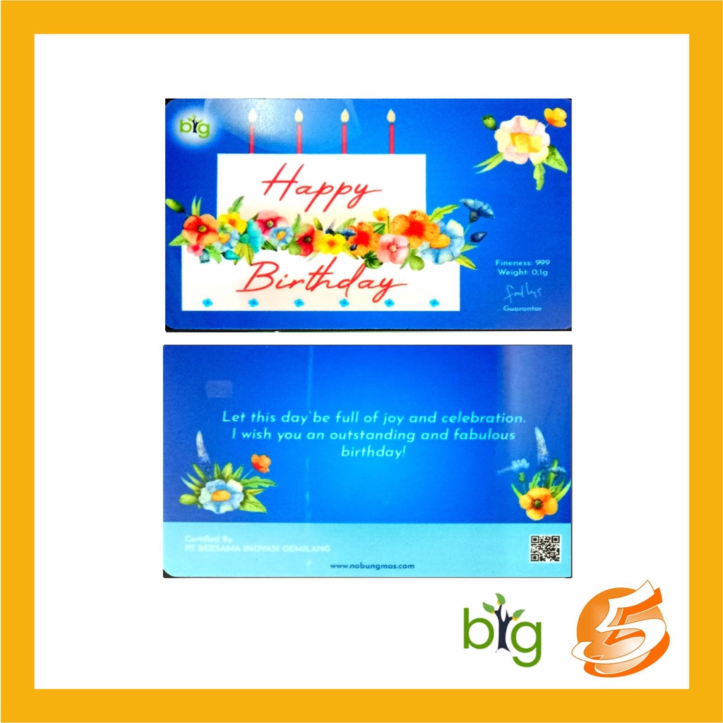Emas Logam 0.1 gram Happy Birthday LM BIG Murni 24k Micro Gold Hadiah Kado Gift Ulang Tahun
