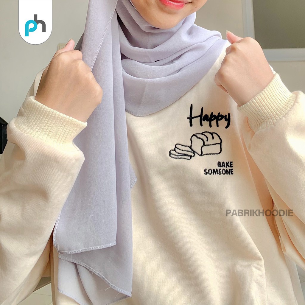 PABRIKHOODIE - BASIC SWEATER HAPPY BREAD M -XXL {PRIA &amp; WANITA} (SABLON)