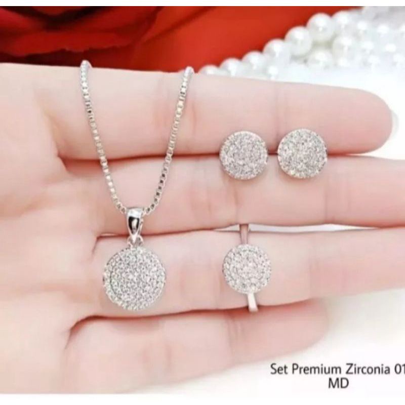 set perhiasan aksesoris wanita titanium silver
