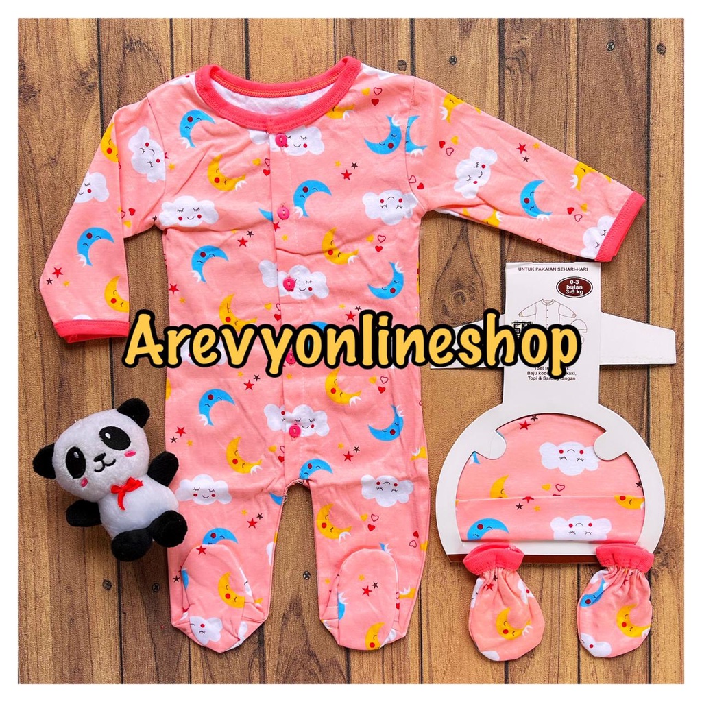 Hokiku 3in1 Sleepsuit Bayi Newborn Jumper Panjang + Topi + Sarung Kaki