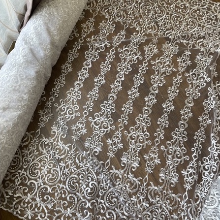 Bahan Kain Bahan Kebaya Brokat Tile Bordir Warna Putih White